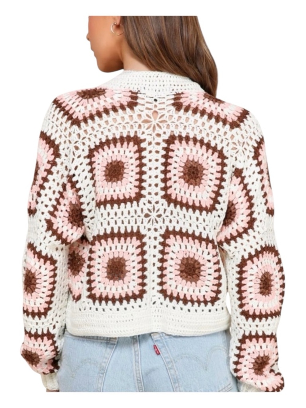 LULUS Mentality Ivory Multi Crochet Open-Front
Cardigan Sweater, Size XS/S.